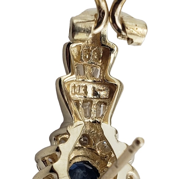 Vintage 14 Karat Yellow Gold Natural Sapphire and Diamond Earrings #13238 - Picture 5 of 8